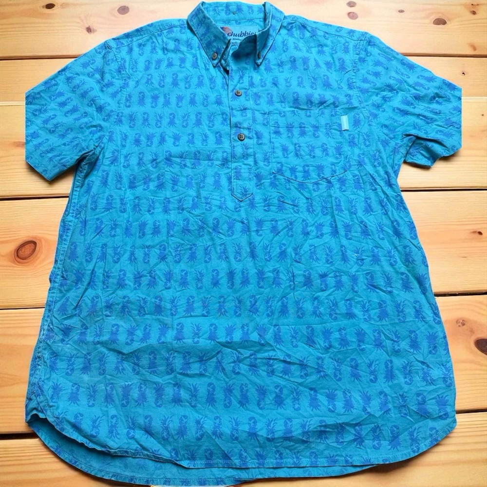 Chubbies Popover Shirt Sz Small Blue  Floral Hawaiian Short Sleeve‎ Summer Beach